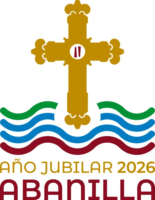 Identidad visual del Año Jubilar 2026 de Abanilla: cruz dorada sobre cuatro ondas verdes, azules y granates, con el texto «Año Jubilar 2026 Abanilla»