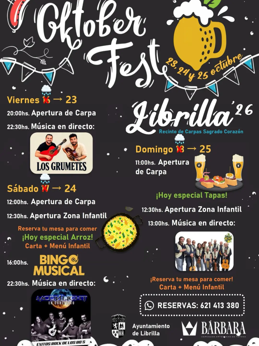 Cartel de la Oktoberfest Librilla 2026 con el programa de los días 23, 24 y 25 de octubre, trasladada desde el 16, 17 y 18